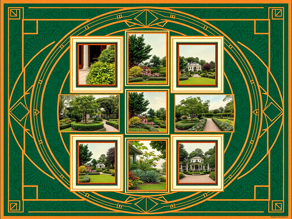 Art deco portfolio grid showcasing landscaping website design gallery layout